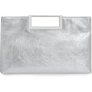 Women's Silver Vegan Leather Metal Handle Chain Strap Fashion Stylish Clutch
